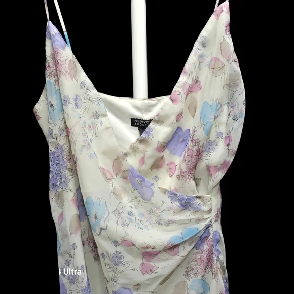 New York & Company Floral Midi Dress in Cream and Purple Vintage Fairycore - Picture 7 of 9